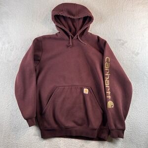 Carhartt Hoodie Men's 2XL Maroon Sweatshirt Loose Fit Logo Sleeve TS0288-M